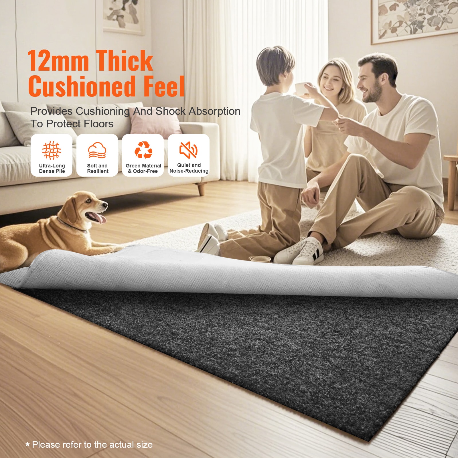Rug Pad Gripper 4' X 6' Protective Carpet Pad 0.47" Thick For All Floors_voghion.com